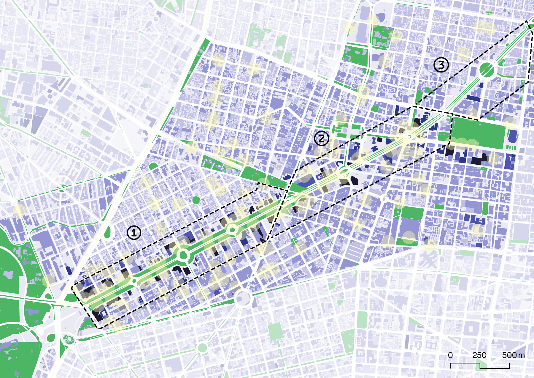 Mapa analítico del territorio a lo largo de Paseo de la Reforma
